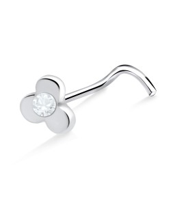 Flower With Stone Silver Curved Nose Stud NSKB-201